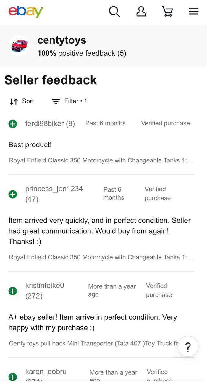 eBay seller feedback showing 100% positive reviews